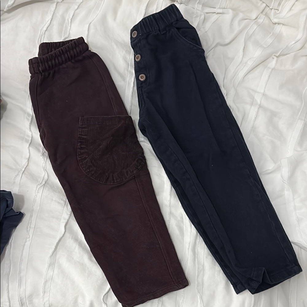 Boys Zara Bundle Elastic Waist Pants - maroon and navy